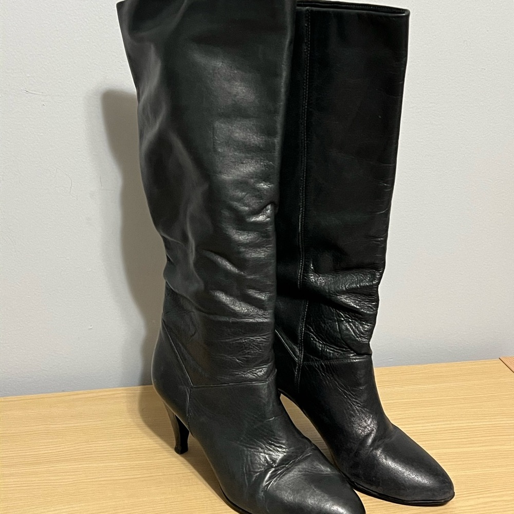 Vintage 9West Elegant Black Leather Knee-High Boots 7.5